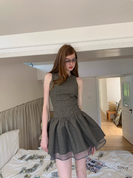 Retro Grey Polka Dot Sleeveless A-line 17th Birthday Homecoming Dress P3903