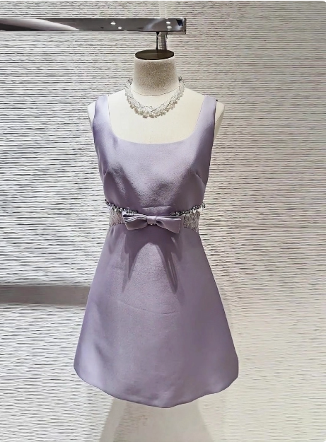 Sweet Purple Square Neck Bow Waist 17th Birthday Homecoming Dress P3971