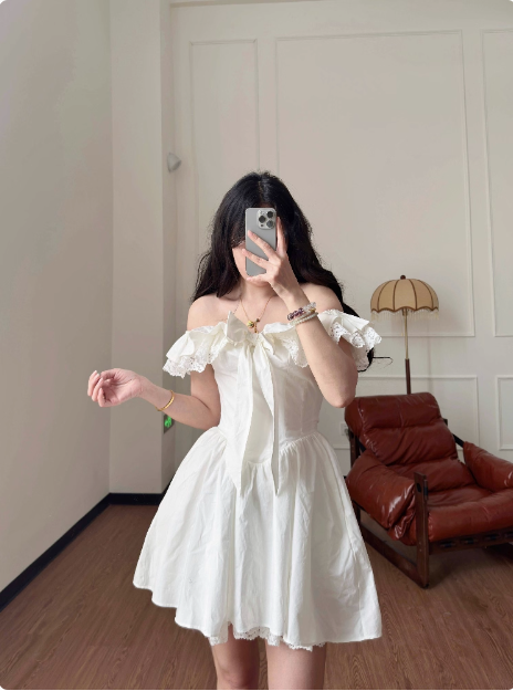 Sweet Bow Shoulder Lace A-line Birthday Short Skirt Homecoming Dress P3976