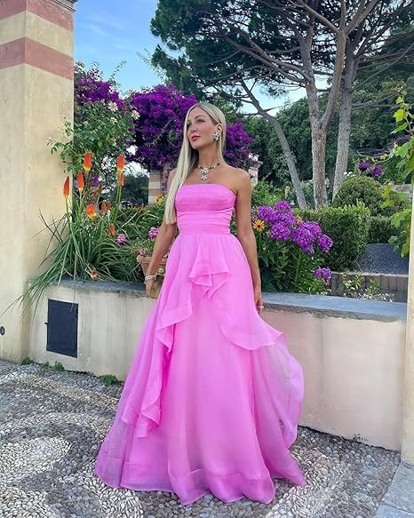 Sexy A line Strapless Sleeveless Party Dress Pink Prom Dress P858