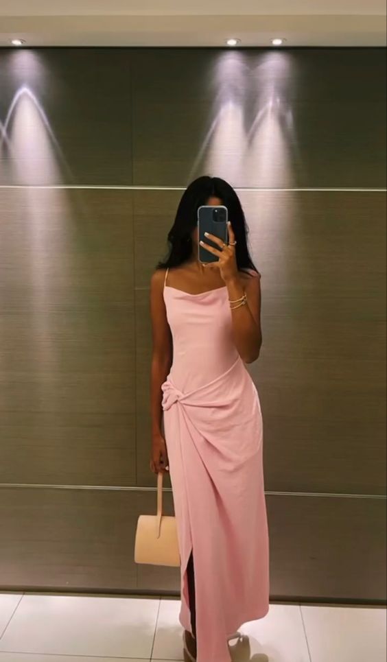 Sexy A line Spaghetti Straps Sleeveless Pink Prom Dress P967