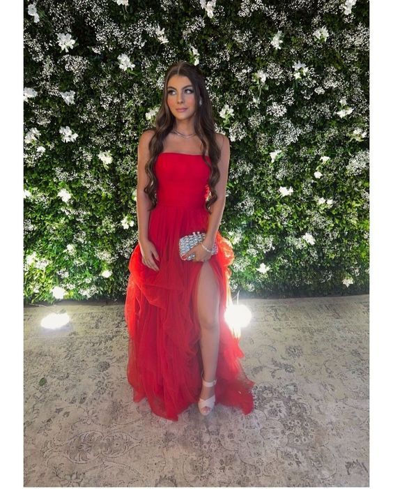 Sexy Red A-line Side Slit Maxi Long Party Prom Dresses P987
