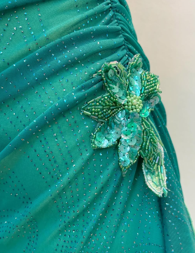 Vintage A Line Spaghetti Strap Rhinestone Green Chiffon Prom Dress Evening Dress SH2204