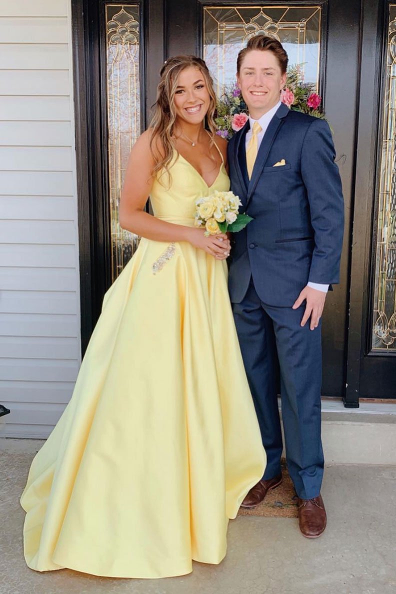 Yellow sweetheart backless long prom dress, yellow evening dress KS4385