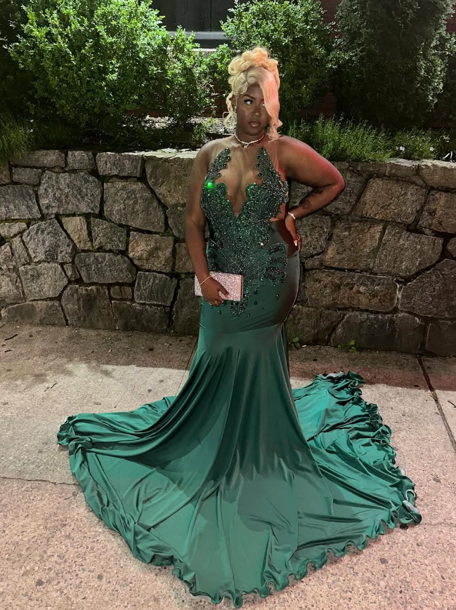 Gorgeous Mermaid V Neck Green Beaded Satin Long Sweep Prom Dress Evening Dress SH2175
