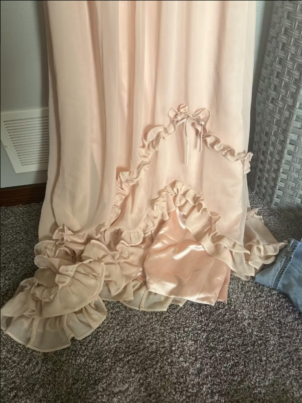 Pink Sweet Elegant Cute Lace Strap Ruffle A-Line Long chiffon prom dress Evening Dress gh2937