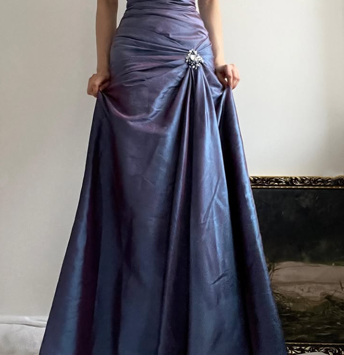 Purple Shiny Vintage Elegant Long Satin Ball Gown Evening Dress gh3375