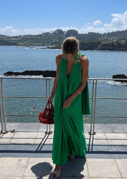 Pink/green V-neck Elegant Long Satin Evening Dress Party Dress Wedding Guest Dress gh3056