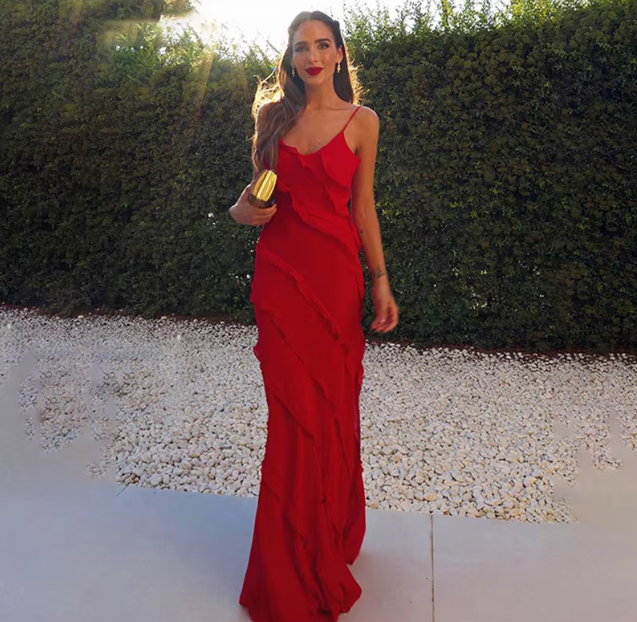 Red/Black elegant fashion spaghetti straps long layered chiffon ruffled ball gown, evening dress, party dress gh2738