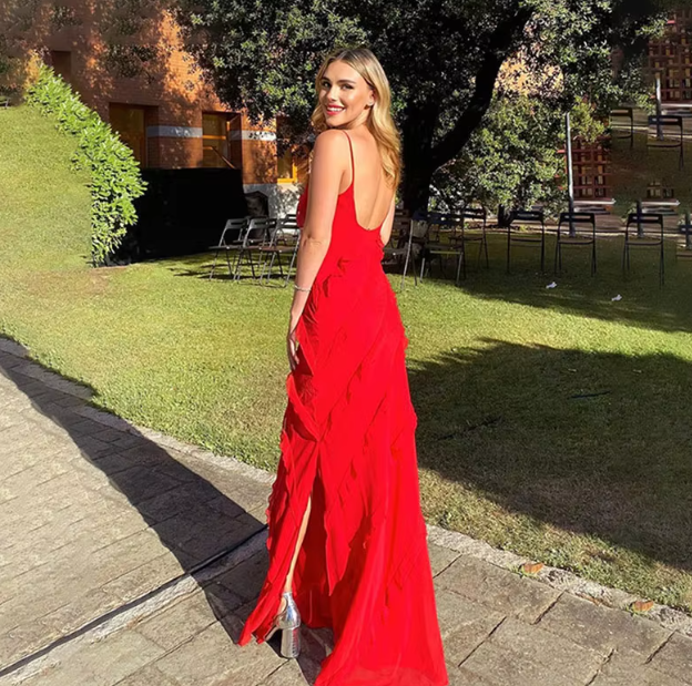 Red/Black elegant fashion spaghetti straps long layered chiffon ruffled ball gown, evening dress, party dress gh2738