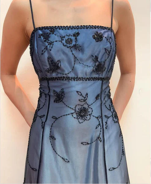 Blue/Grey Delicate Beaded Long Tulle Elegant Ball Gown Evening Dress Formal Birthday Party Dress Prom Dress gh3152