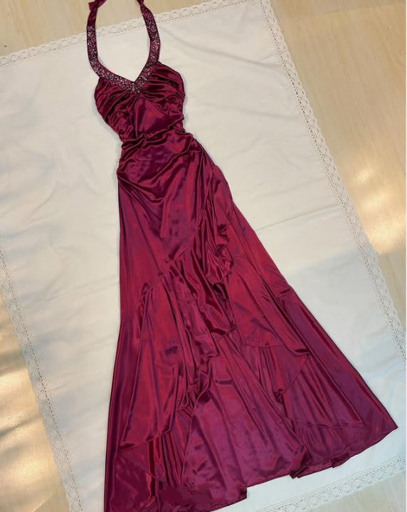 Purple Fashion Elegant Fairy Exquisite Beaded Suspender Long Satin Ruffle Ball Gown Evening Dress Birthday Party Dress Prom Dress gh3759