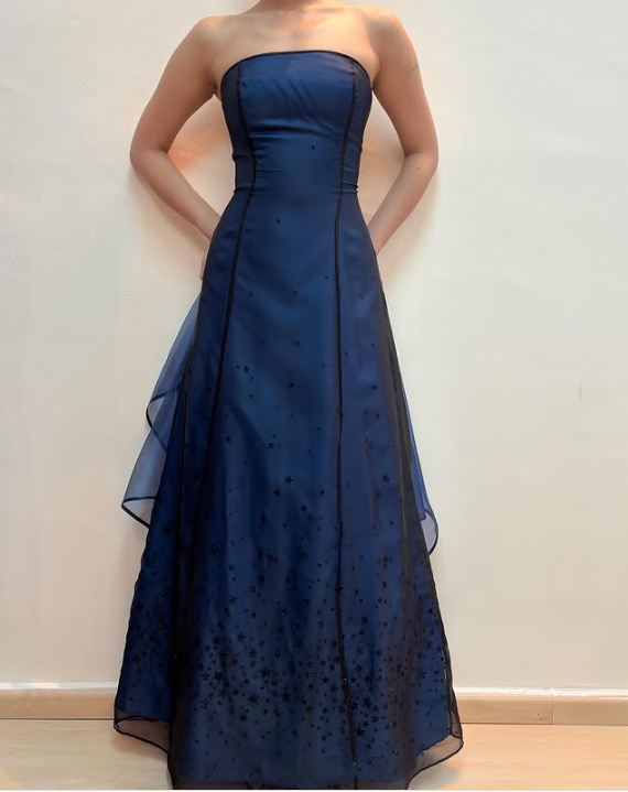 Blue Fashion Elegant Fairy Exquisite Stars Shiny Sequin Beading Spaghetti Straps Long Tulle Chiffon Satin Ball Gown Evening Dress Birthday Party Dress Prom Dress gh3761
