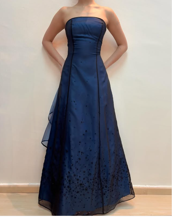 Blue Fashion Elegant Fairy Exquisite Stars Shiny Sequin Beading Spaghetti Straps Long Tulle Chiffon Satin Ball Gown Evening Dress Birthday Party Dress Prom Dress gh3761