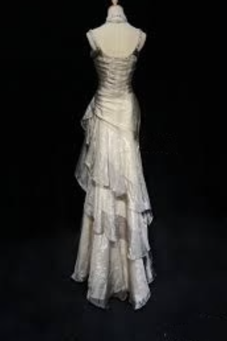 champagne Vintage Elegant Long Lace Ruffle prom dress Evening Dress gh3815