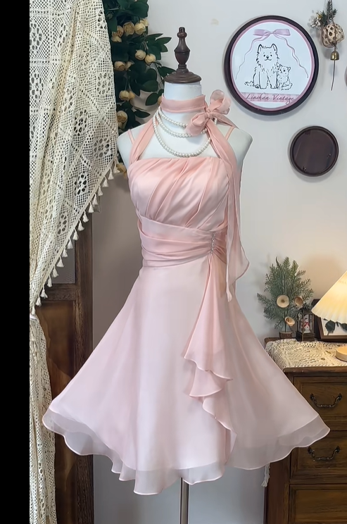 Pink Sweet Elegant Short Chiffon Homecoming Dress Prom Dress Evening Dress Party Dress gh4155