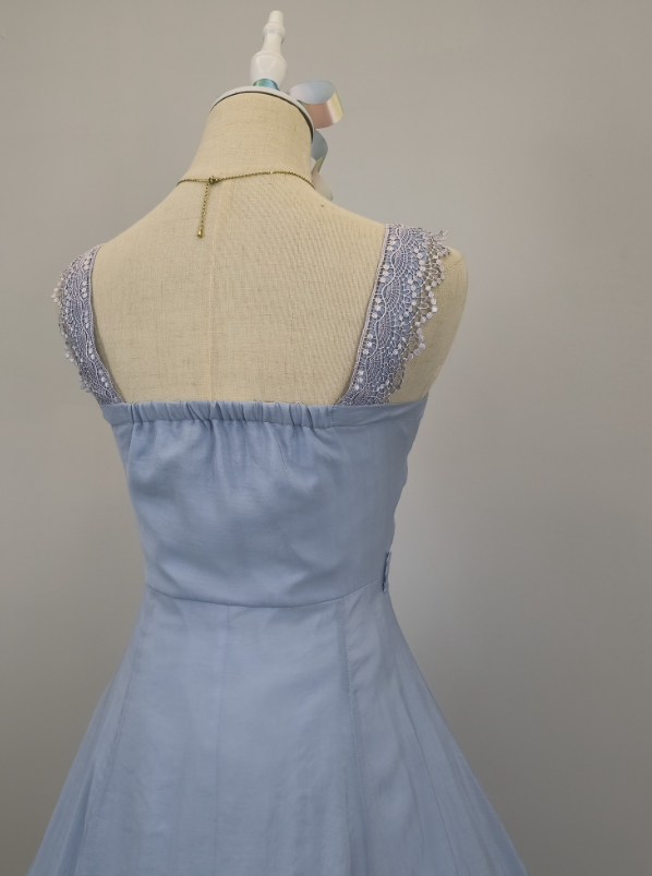 Blue lace strap short chiffon homecoming dress prom dress holiday dress gh4653