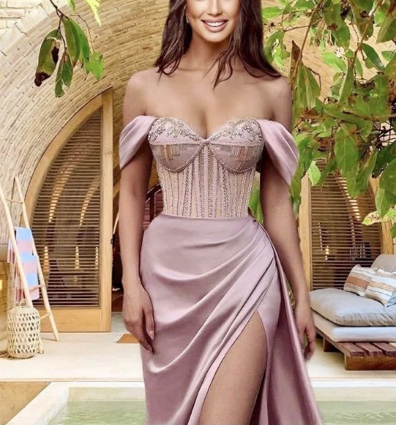 Off-the-Shoulder Beadings Sweetheart Mermaid Prom Dress Split gh632