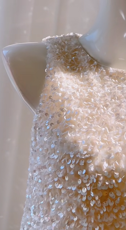preppydressess -White shiny sequined feather short homecoming dress birthday party dress Prom dress gh5103