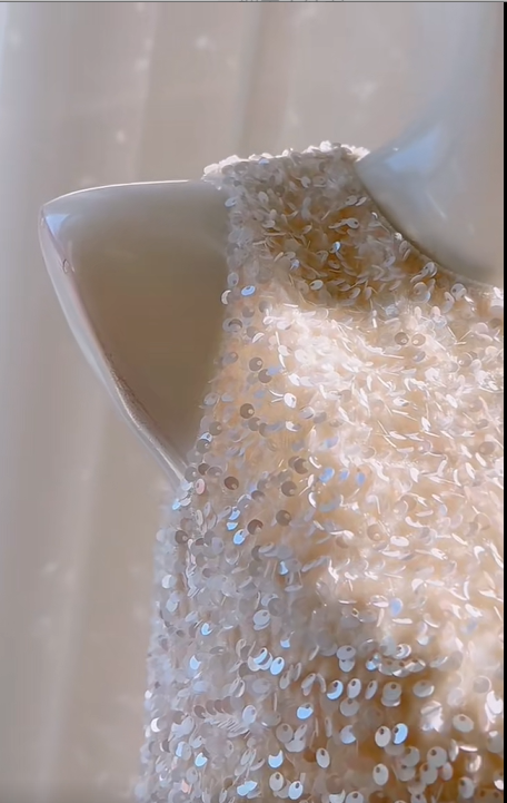 preppydressess -White shiny sequined feather short homecoming dress birthday party dress Prom dress gh5103