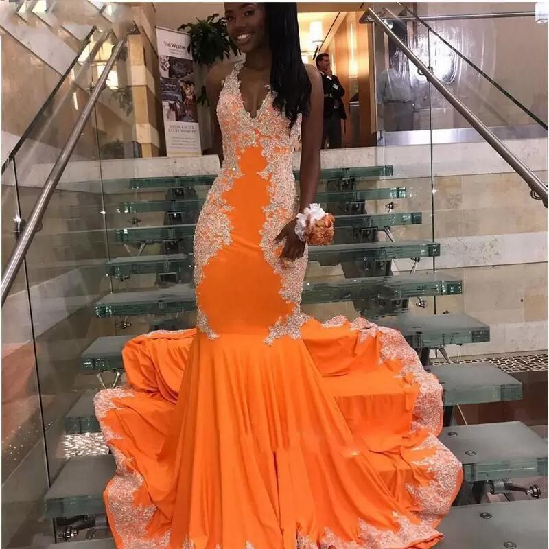 gorgeous mermaid orange prom dress for black girls cg8572