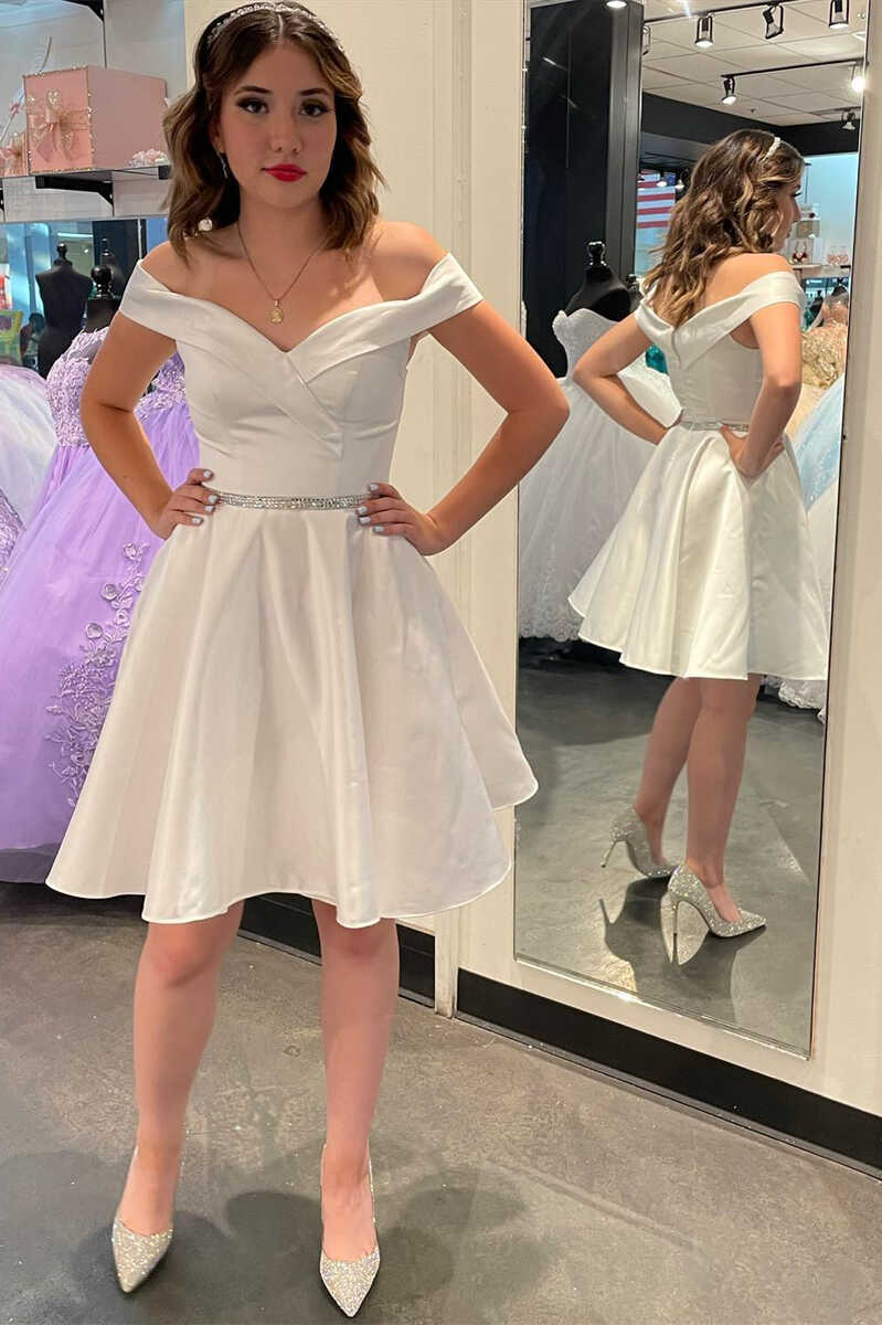 Princess White Off-the-Shoulder A-Line Short Homecoming Dress gh1426