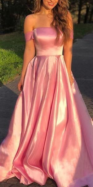 Off Shoulder Straight Neckline A-Line Backless Prom Dresses gh1153
