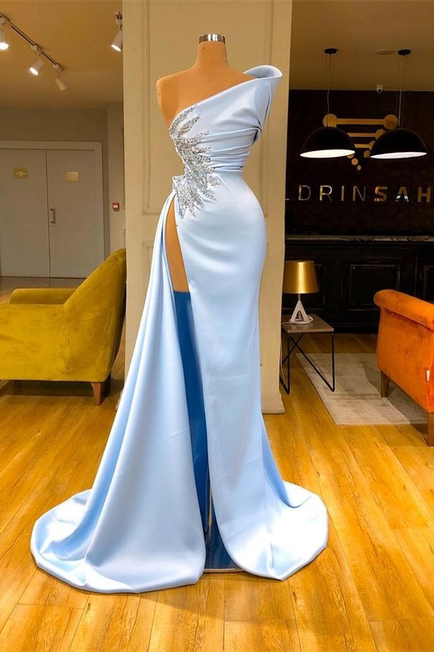 Sky Blue Sleeveless Long Mermaid Prom Dress With Beads gh717
