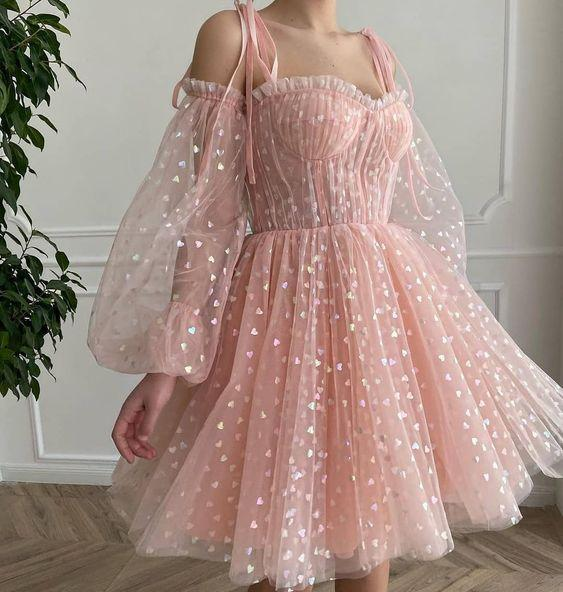Pink evening dress, party dress homecoming dress gh1764