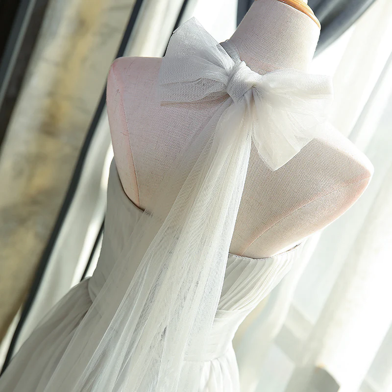 Simple Halter Tulle Long Formal Dress, Handmade Formal Gown With Bow gh553