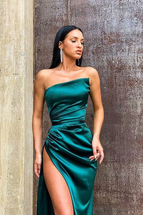 Modern Dark Green Starpless Mermaid Long Prom Dress With Split gh819