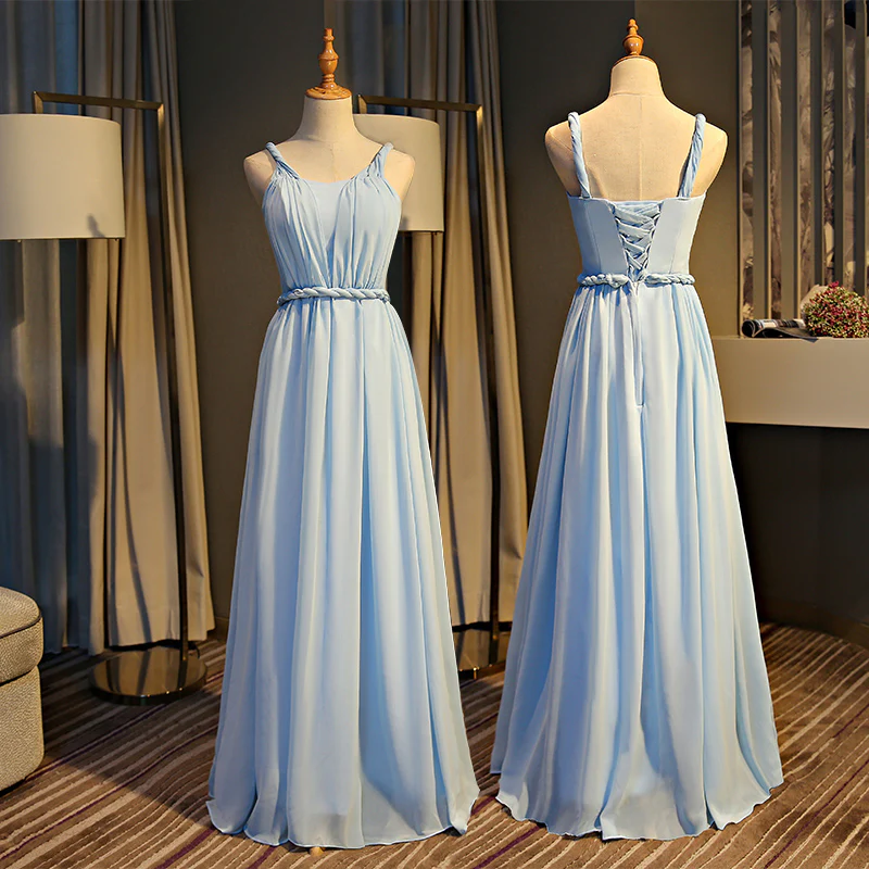Light Blue Chiffon New Style Floor Length Party Dress, Blue Prom Dress gh137