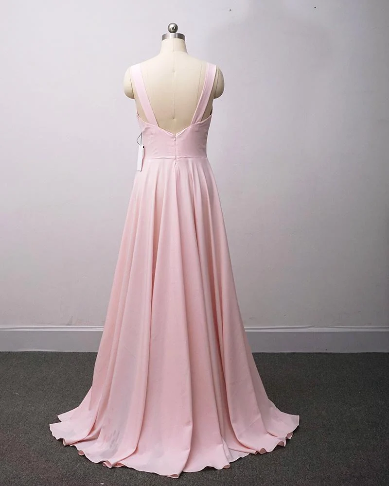 Charming Slit Long V-Neckline Bridesmaid Dress, Beautiful Party Gown gh462