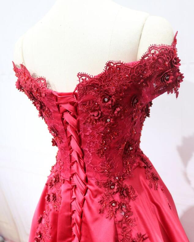 Red Satin Gorgeous Long Formal Dress, Red Party Gown gh534