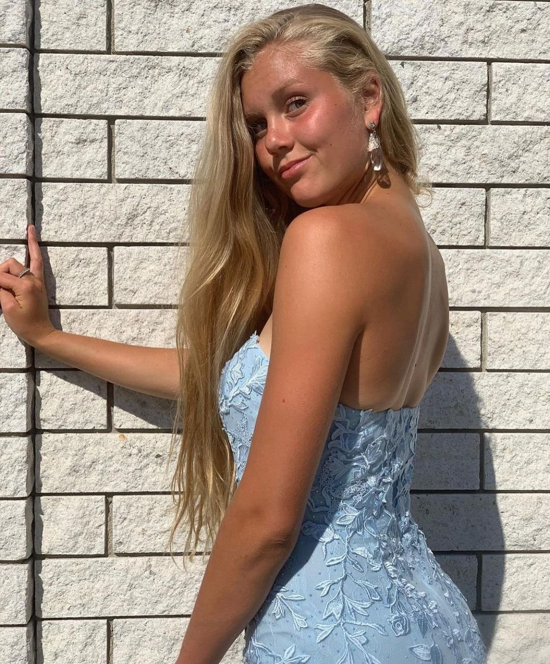 Sky Blue Mermaid Prom Dress With Slit gh694