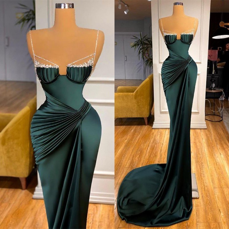 Dark Green Spaghetti-Straps Mermaid Prom Dress gh671