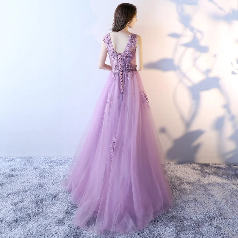 Beautiful Light Purple Tulle Long Gown, Tulle Formal Dress gh535