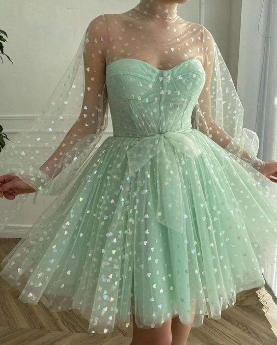 A-Line Tulle Evening Dresses, Long Sleeves Princess Gown Homecoming Dress gh1683