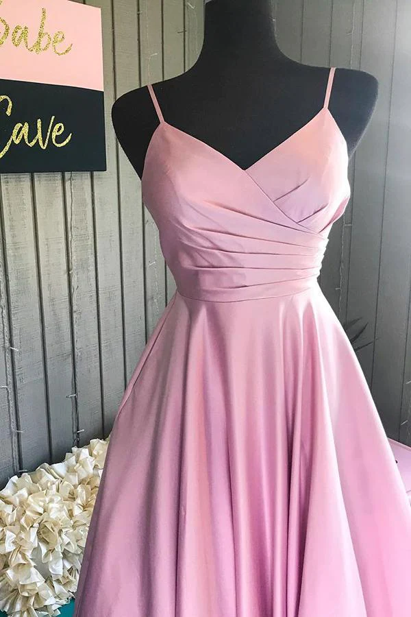 Elegant Pleated A-Line Pink Customized Floor-length Long Prom Dress gh1078