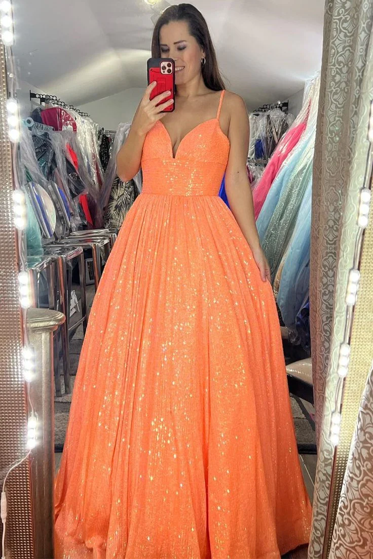 Pink Sequin Empire Long Prom Dress  gh1101