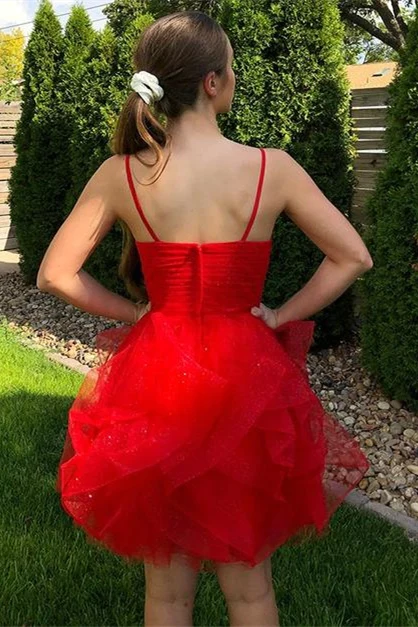 Princess Red A-line Ruffles Short Homecoming Dress gh1512