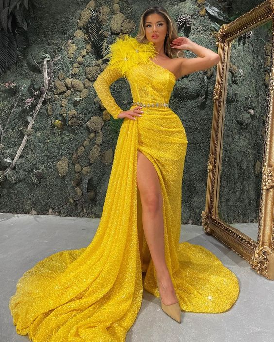 Yellow Prom Dresses Long Sleeve For Special Occasions gh1875