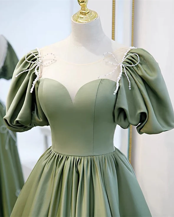 Puffy Sleeves Satin Bridesmaid Dresses gh1839