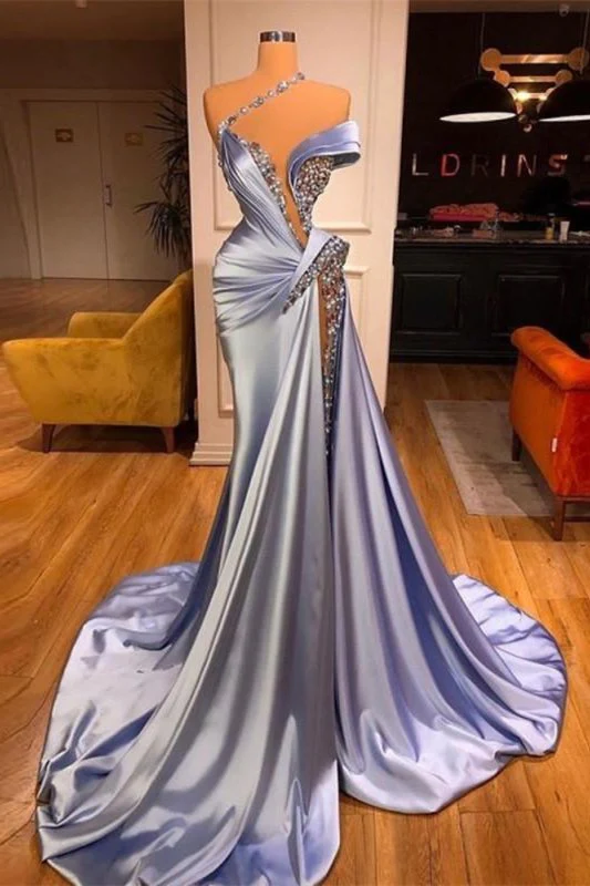 Lavender Slit Beadings Off-the-Shoulder Long Mermaid Prom Dress gh2055