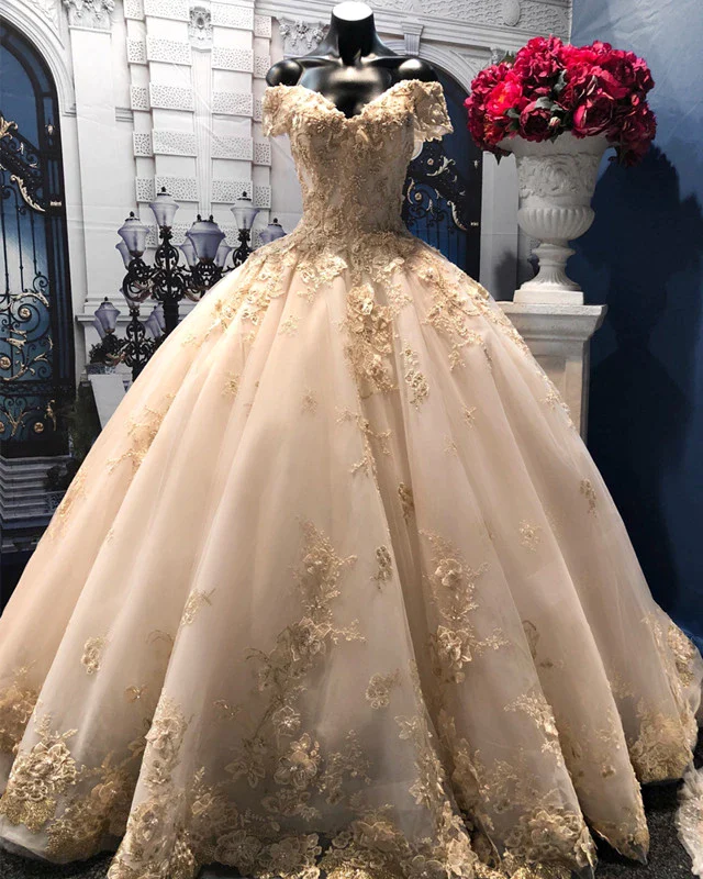 champagne ball gown prom dress Quinceanera Dresses gh2131