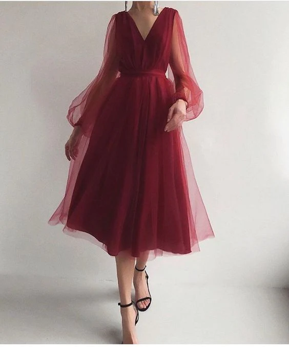 A line burgundy prom dress gh2361