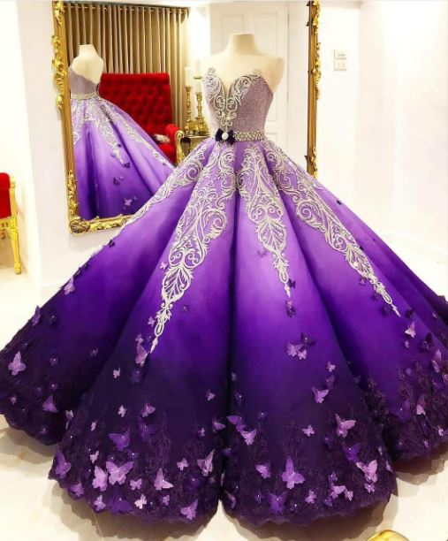 Purple long gorgeous sweetheart ball gown ball gown evening dress satin with applique train gh2020