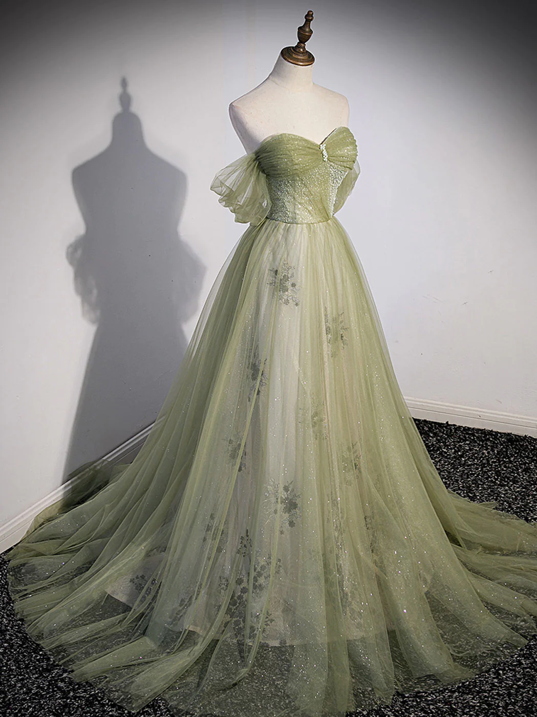 Aline Green Long Prom Dress, Green Tulle Formal Evening Dress gh2572