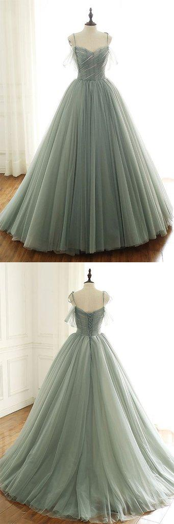 LIGHT GREEN TULLE LONG PROM DRESS, GREEN EVENING DRESS gh2259
