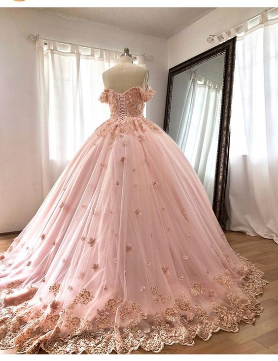 Pink Embroidered Lace Quinceanera Dresses Ball Gowns gh2130